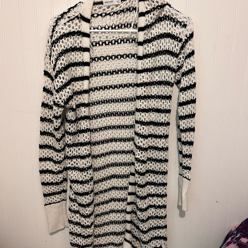 Nine West Black and White Striped Cardigan